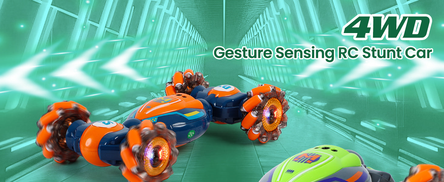 QXHOL 4WD Gesture Sensing RC Stunt Car with advanced control, fast performance, and durable wheels for kids.