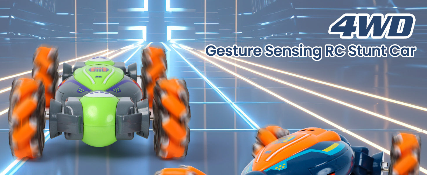 QXHOL 4WD Gesture-Sensing RC Stunt Car showcasing futuristic design with advanced technology for kids' interactive play.